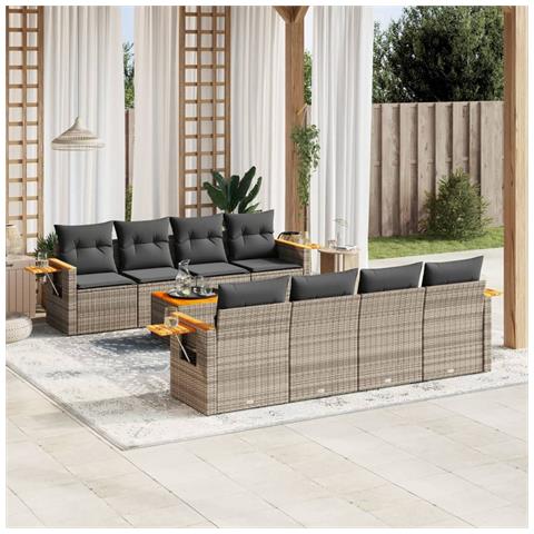 Set Divano da Giardino 9 pz con Cuscini Grigio in Polyrattan - Foto 2