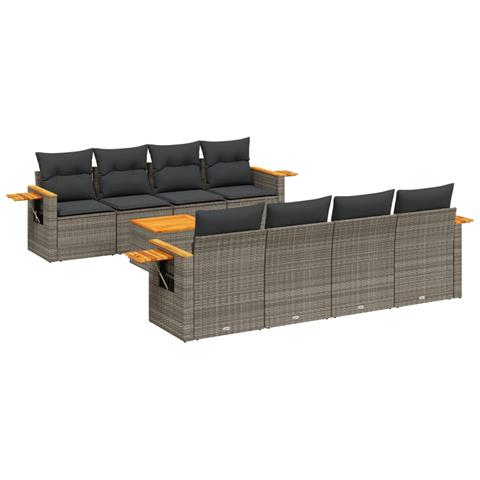 Set Divano da Giardino 9 pz con Cuscini Grigio in Polyrattan - Foto 1