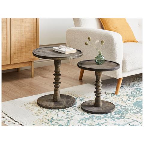 Set Di 2 Tavolini Legno Di Mango Scuro Thalia - Foto 1