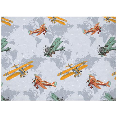 Copripiumino Sacco Piumone Pensieri Delicati Cotone Disegno Aerei Matrimoniale Grigio - Foto 2