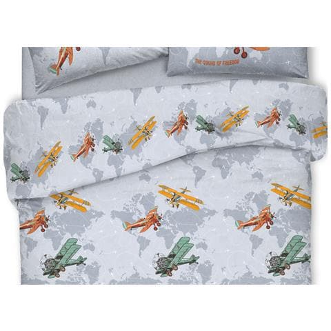 Copripiumino Sacco Piumone Pensieri Delicati Cotone Disegno Aerei Matrimoniale Grigio - Foto 5