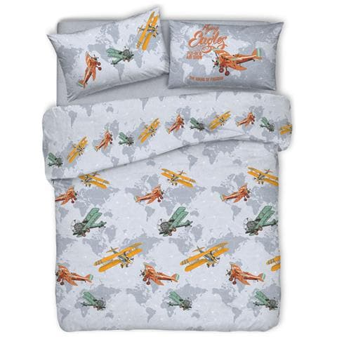 Copripiumino Sacco Piumone Pensieri Delicati Cotone Disegno Aerei Matrimoniale Grigio - Foto 1