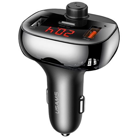 Ricaricatore Da Auto 50w Trasmettitore Fm Doppia Porta Usb-a E Usb-c, Nero - Foto 1