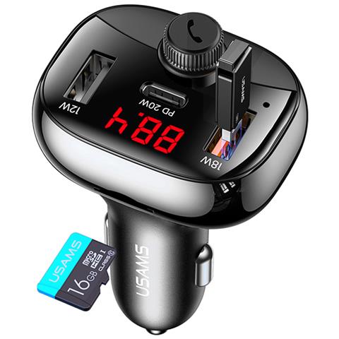 Ricaricatore Da Auto 50w Trasmettitore Fm Doppia Porta Usb-a E Usb-c, Nero - Foto 2