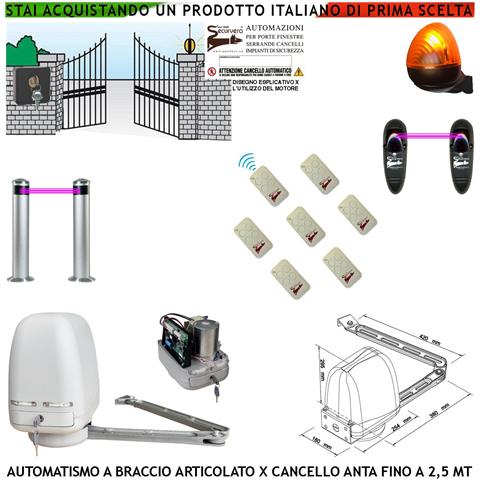 Kit Motore A Braccio Articolato 220/24 V Cancello Automatico Anta Da 0,5 A 2,5 Mt Centrale 7 Radiocomandi Faro Seletto - Foto 1
