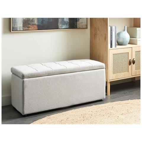 Ottomano Contenitore Orem Tessuto Bianco Sporco - Foto 1