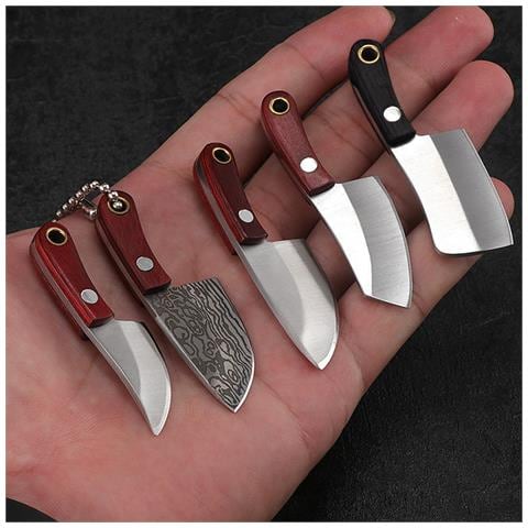 Portachiavi Con Coltello A Lama Damascata - Mini Mannaia (testa Quadrata) Dg-75-2 - Foto 1