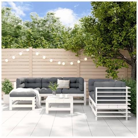 Set Salotto Da Giardino 7 Pz Bianco In Legno Massello Di Pino - Foto 1