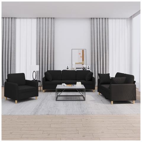 Set Divani 3 Pz Con Cuscini Nero In Tessuto - Foto 1