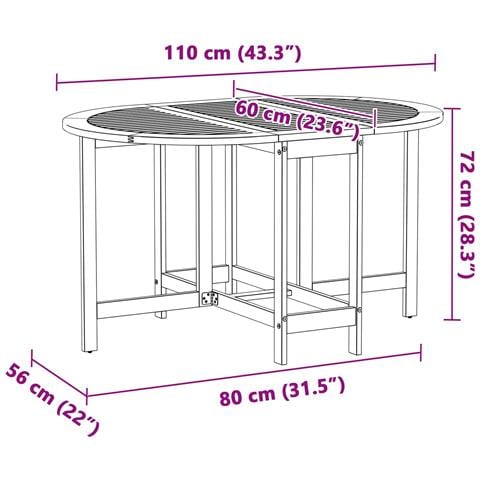Tavolo da giardino pieghevole a farfalla 110x60x72 cm in legno massello di acacia - Foto 8