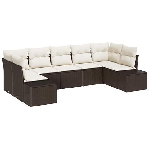 Set di divano da giardino di 7 pezzi con cuscini marrone in polyrattan - Foto 1