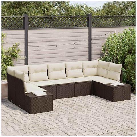 Set di divano da giardino di 7 pezzi con cuscini marrone in polyrattan - Foto 2