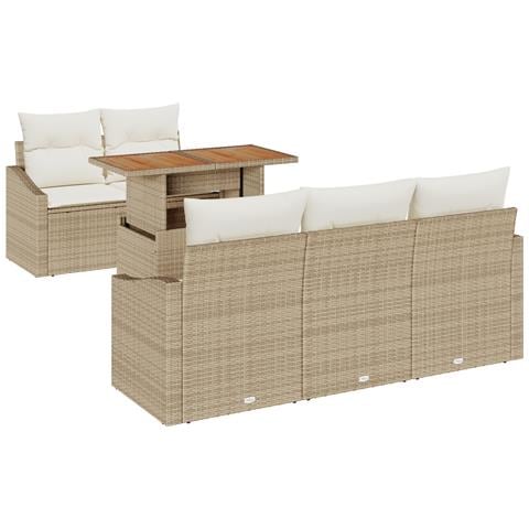 Set di divani da giardino 6 pezzi con cuscini Beige in Polyrattan - Foto 1