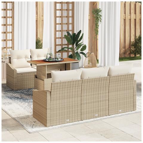 Set di divani da giardino 6 pezzi con cuscini Beige in Polyrattan - Foto 2