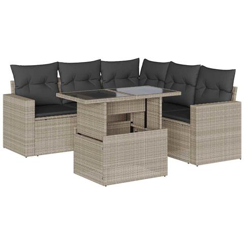 Set Divano da Giardino 6pz con Cuscini Grigio Chiaro Polyrattan - Foto 1