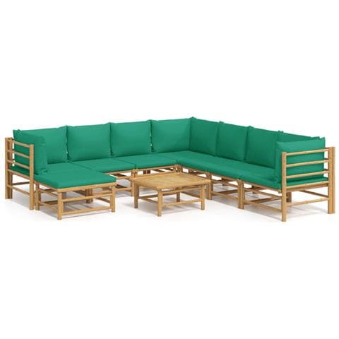 Set Salotto da Giardino 9pz con Cuscini Verdi Bambù - Foto 1