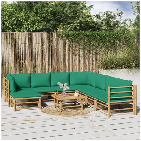 Set Salotto da Giardino 9pz con Cuscini Verdi Bambù - Foto 2