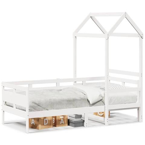 Dormeuse con Tetto 90x190 cm Bianco in Legno Massello di Pino - Foto 1