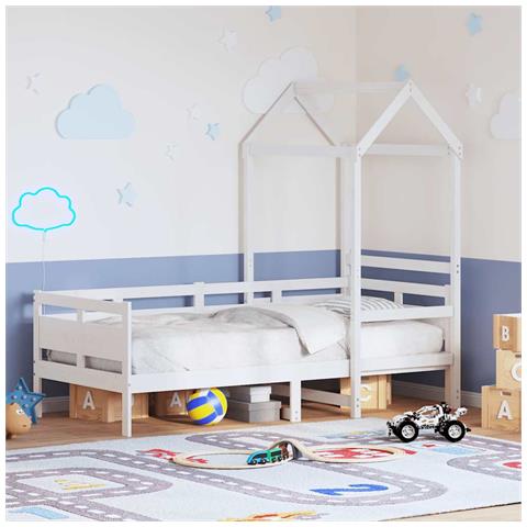 Dormeuse con Tetto 90x190 cm Bianco in Legno Massello di Pino - Foto 2