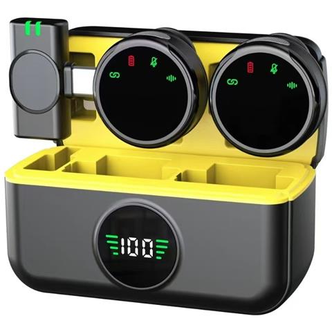 Microfono Lavalier Wireless Doppio, Nero & Giallo, Interfaccia Type-c Per Registrazione E Streaming - Foto 1