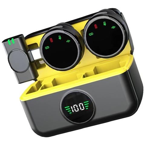 Microfono Lavalier Wireless Doppio, Nero & Giallo, Interfaccia Type-c Per Registrazione E Streaming - Foto 2