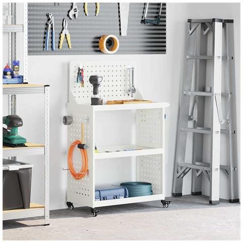 Carrello per Attrezzi con lo scaffale Bianco 65 x 35 x 111 cm - Foto 2