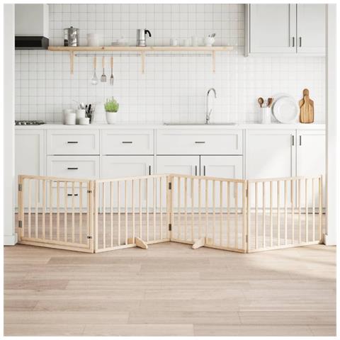 Cancello per Cani con Porta Pieghevole 4 Pannelli 320 cm Pioppo - Foto 2