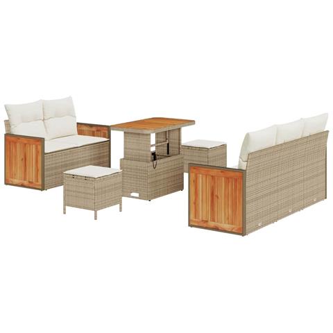 Set Divano da Giardino con cuscino 8 pcs Beige Poly Rattan - Foto 1