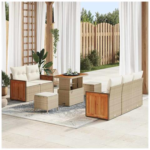 Set Divano da Giardino con cuscino 8 pcs Beige Poly Rattan - Foto 2