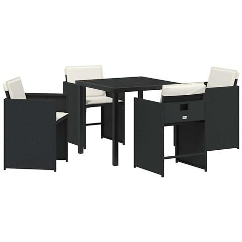 Set da Pranzo per Giardino con cuscino 5 pcs Nero Poly Rattan - Foto 1