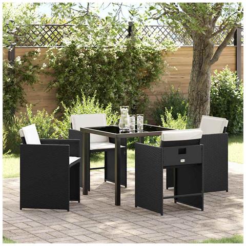 Set da Pranzo per Giardino con cuscino 5 pcs Nero Poly Rattan - Foto 2