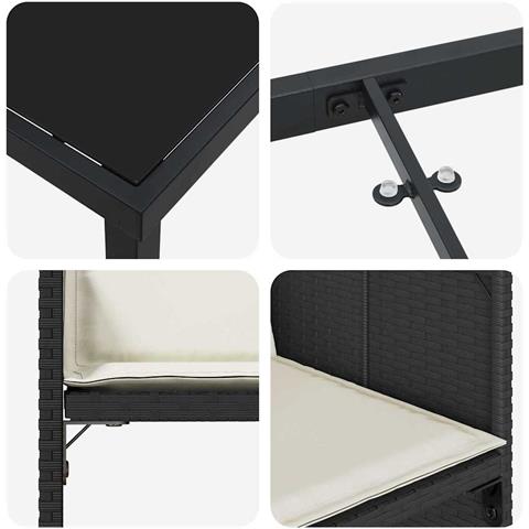 Set da Pranzo per Giardino con cuscino 5 pcs Nero Poly Rattan - Foto 9