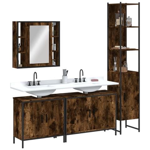 Set Mobili da Bagno 4 pz Rovere Fumo in Legno Multistrato - Foto 2