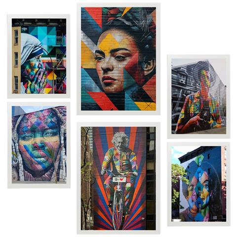Set Di 6 Stampe Pittura Decorativa Graffiti Street Art Colorata Frida Einstein Teresa Jackson Incorniciata Con Illustrazioni A3 & A4 Cornice Bianca - Foto 1
