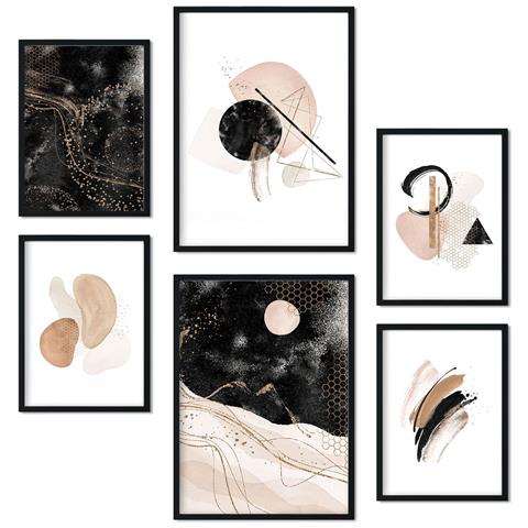 Set Di 6 Stampe Collezione Di Piatti Abstract Dream Con Collage Estetico Per La Decorazione D'interni A3 & A4 Cornice Nera - Foto 1