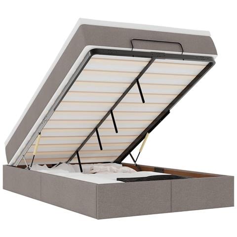 Struttura Letto Pouf con Materasso Tortora 120x190 cm Tessuto - Foto 1