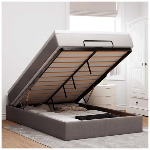 Struttura Letto Pouf con Materasso Tortora 120x190 cm Tessuto - Foto 2