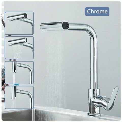 Rubinetto per lavello da cucina, Blackswan, tipo M368, modello cromato, con doccia mobile, bocca girevole e 4 modalità, misura 35 cm - Foto 2