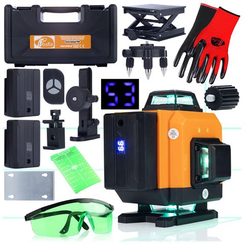 Livella Laser Orange Tiger Rot16l - 16 Linee, Autolivellante, Ip54 | Set Con Occhiali, Guanti, Batteria 3500mah | Uso Professionale - Foto 1