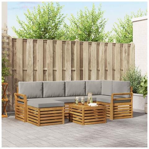 Set divani con cuscino 7 pcs Grigio Naturale e Chiaro - Foto 2