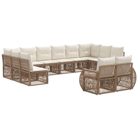 Set Divano da Giardino 12 pcs Beige e Bianco Crema polyrattan - Foto 1