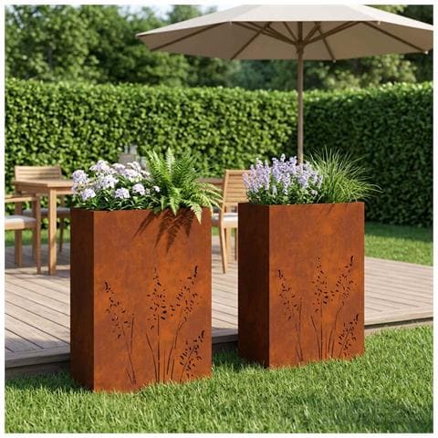Vaso da giardino 2 pz Ruggine 50 x 30 x 75 cm Acciaio Corten - Foto 2