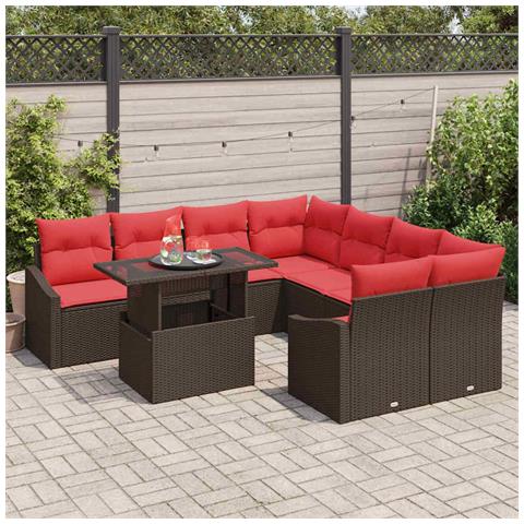 Set Divano da Giardino 9 pz Marrone e Rosso polyrattan - Foto 10
