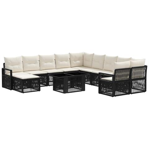 Set Divano da Giardino 12 pz Nero e Bianco Crema polyrattan - Foto 1