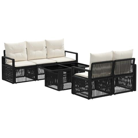 Set Divano da Giardino 6 pz Nero e Bianco Crema polyrattan - Foto 1