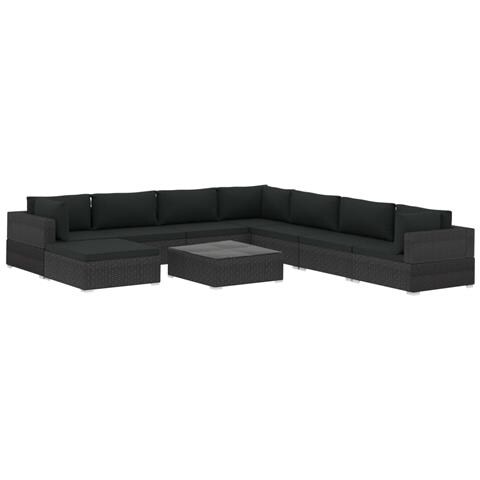 Set Divani Da Giardino 9 Pz Con Cuscini In Polyrattan Nero - Foto 1
