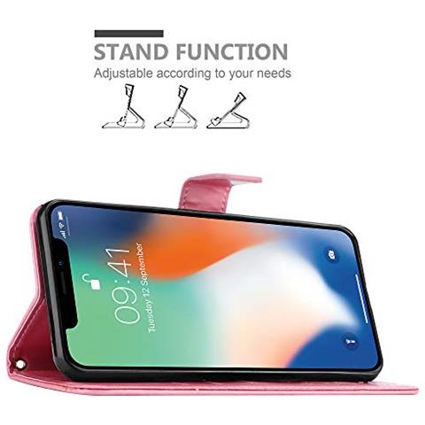 Cadorabo Custodia Compatibile Con Apple Iphone Xs In Rosa Fiore - Coperchio Protettivo In Design Floreale Con Chiusura Magnetica, Funzione Stand E Slot Per Carte - Foto 2
