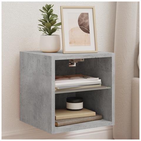 Mobili TV a Parete con Luci LED 2pz Grigio Cemento 30x28,5x30cm - Foto 2