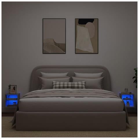 Mobili TV a Parete con Luci LED 2pz Grigio Cemento 30x28,5x30cm - Foto 10