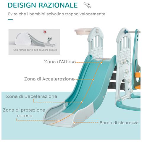 Scivolo per Bambini 4 anni max con Altalena, Canestro, Porta e Anelli, in HDPE e PP, 210x186x133 cm - Foto 6